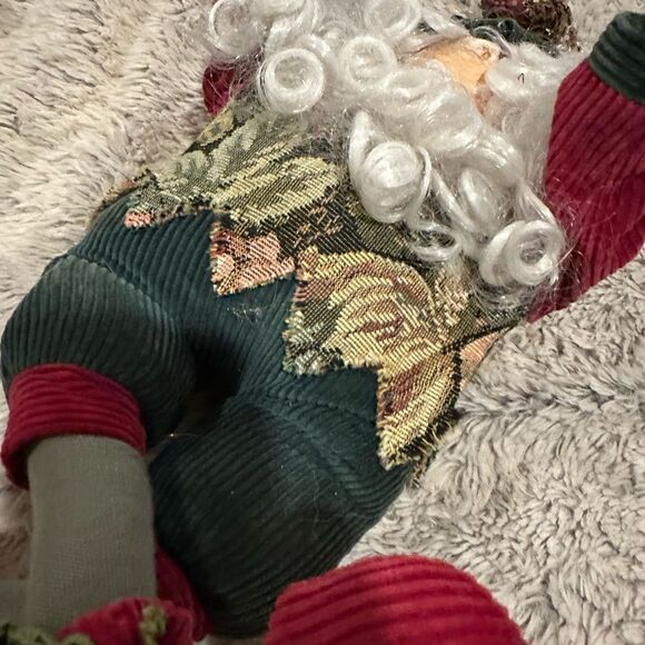 Santa Claus Figurine Shelf Sitter Tapestry 15" Red Green Corduroy used - Picture 3 of 6